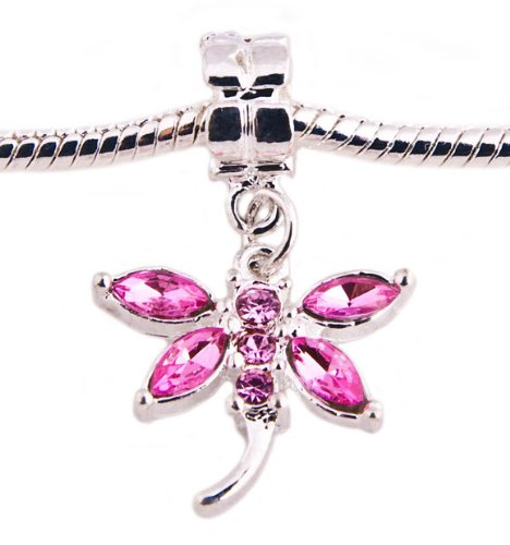 Schmetterling Bead Charm ohne Gewinde Silber plattiert mit Rosa Strass Beads