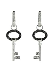 14K White Gold 0.21ct Oval Key Prong Set White Diamond Hinged Dangle Earrings
