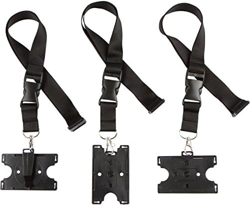 Black ID 2 Card Badge Holder with Heavy Duty Breakaway Lanyard and Detachable clip, Horizontal or Vertical, Pack of 3.