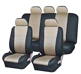 Universal Car Seat Cover Full Set Front Airbag Airbags Ready & Rear Split 40/60 50/50 60/40 Beige / Black Uaa001