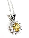 Pendant Necklace with Fine Quality Yellow Sapphire and Diamond, 18k White Gold, 18 Long Chain (T.w 0.95)