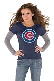 Chicago Cubs Royal Women's Primary Logo Tri Blend Long Sleeve Layered T-Shirt- by Alyssa Milano