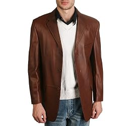 Men's Classic Three-Button Lambskin Leather Blazer - Regular, Tall, Big, Big & Tall