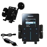 Philips GoGear HDD6330 car windshield holder with Car Charger - Uses Gomadic TipExchange