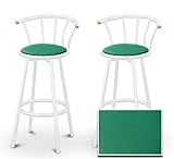 2 Everglade Green Vinyl Specialty / Custom White Barstools with Backrest Set 2 Everglade Green Vinyl Specialty / Custom White Barstools with Backrest Set