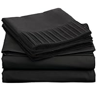 Clara Clark Bed Sheet Set - 1600 Regal Series Pleated Design - King Size, Black,