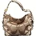 Coach Signature Carly Mirror Metallic Sateen Khaki Gold Hobo Handbag 13008
