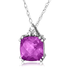 10k Choice of White or Yellow Gold, February Birthstone, Amethyst and Diamond Pendant by 