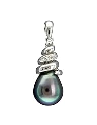 Black Freshwater Sterling Silver Twist Pendant with Diamond Accents in Gift Box