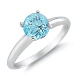 1 CT Blue Topaz Solitaire Ring 14K White Gold (Available In Sizes 5 - 10)