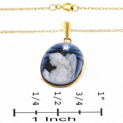 10K Diamond Accented Guardian Angel Cameo Pendant w/Chain & FREE Angel Box under The Jewelry Store