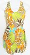 Marsol Missy 1PC Sarong Swimsuit in Orange Floral Sizes 32(6) - 42(16)