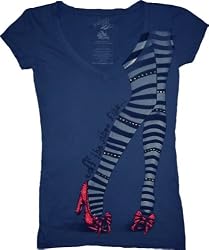 The Wizard of Oz If the Shoe Fits Wicked Witch Navy Juniors/Ladies T-shirt Tee with Rhinestones