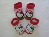 Hello Kitty Booties Girl Baby Infant with Hello Kitty Sign Sock 2 Pair One Set New HOT PINK and White 0-12 Months