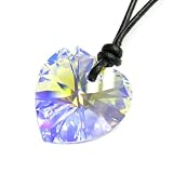Queenberry (Free S/H) Swarovski Crystal Clear Ab Heart Charm Pendant 18mm Black Leather 1mm 14