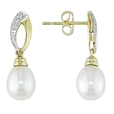 10K Yellow Gold .02 ctw Diamond and 7.5-8mm Cultured Freshwater Pearl Earrings