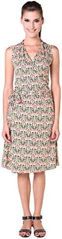 Chic Mariposa Semi Wrap Baroque Printed Women's Summer Dress - Cream - M