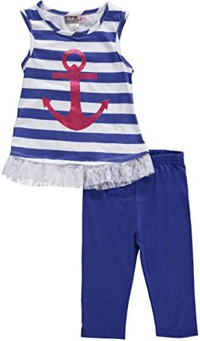 Ziggles Wiggles Little Girls' "Anchor & Lace" 2-Piece Outfit - royal blue, 4