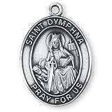 Sterling Silver St Dymphna Medal and 24-inch Chain