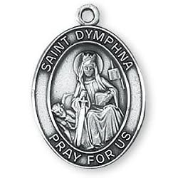 Sterling Silver St Dymphna Medal and 24-inch Chain