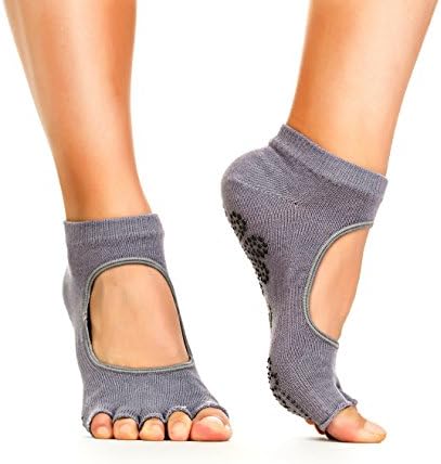 Yoga Socks - Non Slip, Non Skid, Slip Resistant Toeless Grip Sock for Women &amp; Men doing Yoga and Pilates - Grey Medium