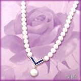 14K Freshwater Pearl & Princess Cut Sapphire Necklace