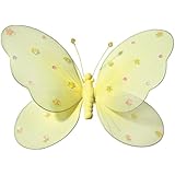 Hanging Butterfly 5" Small Yellow Nylon Butterflies with Sequins and Glitter for Baby Nursery Bedroom, Girls Room Ceiling Wall D&eacute;cor, Wedding Birthday Party, Baby Bridal Shower Butterfly Decoration