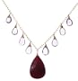 Gold-Filled Pink Amethyst Necklace with Dyed Ruby Pear-Shaped Pendant, 17"