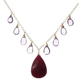 Gold-Filled Pink Amethyst Necklace w Dyed Ruby Pear-Shaped Pendant, 17 by Amazon.com Collection