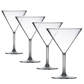 4x Premium Martini Cocktail Polycarbonates look like real glass but unbreakable Plastic. Ideal for Picnics outdoor pool, bbq, garden. washable and reusable. Dishwasher safe