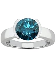 2.20 Ct Round Blue SI1/SI2 Diamond 18K White Gold Ring