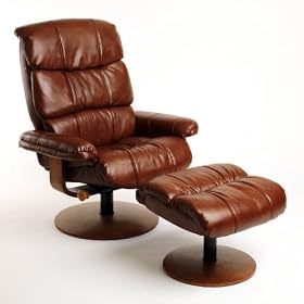 Mac Motion Chairs Swivel Recliner with Ottoman, Vintage Bonded Leather  with Walnut Wood Frame