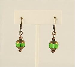 Earrings - E195 - Copper & Glass Beads (10 mm) ~ Emerald