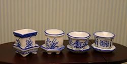 Dollhouse Miniature Porcelain Blue and White Flower Pots Set
