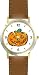 Pumpkin, Jack-o-Lantern - WATCHBUDDY® DELUXE TWO-TONE THEME WATCH - Arabic Numbers - Brown Leather Strap-Size-Children's Size-Small ( Boy's Size & Girl's Size )