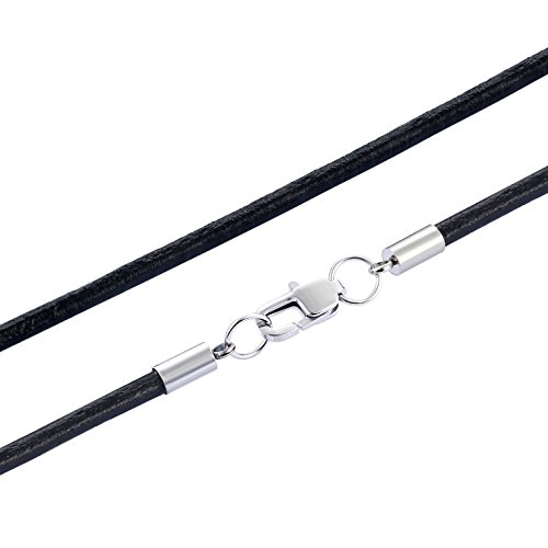 Jstyle 3MM Leather Necklace for Men Women Necklace Chain Rope Leather Cord Black 24 inch
