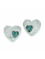 0.8 Carat 14K White Gold Blue and White Diamond Heart Screw Back Post Earrings