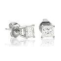 14k White Gold Princess Cut Diamond Stud Earrings (GH, I, 0.10 carat)