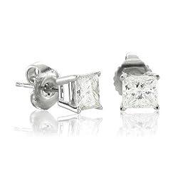 Men's 14k White Gold Princess Cut Diamond Stud Earrings (GH, SI3, 0.10 carat)