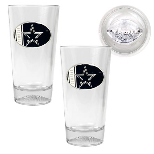 Dallas Cowboys 2pc 16oz Pint Ale Glass Set with Football Bottom - Oval Logo NFL Football