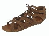 Bamboo Denisa-85 Chestnut Strappy Lace-up Flat Sandal