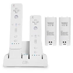 CTA Digital Wii Remote Dual Charge Station with 2 Rechargeable Batteries (White)