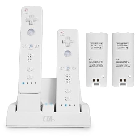 CTA Digital Wii Remote Dual Charge Station with 2 Rechargeable Batteries (White)