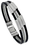 8 Solid Surgical Steel Cable and Rubber Bracelet