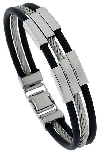 8 Solid Surgical Steel Cable and Rubber Bracelet