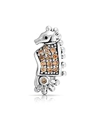 Bling Jewelry Champagne CZ 925 Silver Seahorse Nautical Animal Bead Fits Pandora