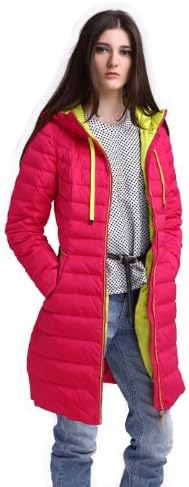 RUI-LI Women's Fashion Hooded Tunic Downcoat Casual Outdoor Sports Jacket Rose Red 3XL