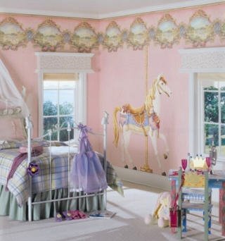 Carousel Horse Merry Go Round Wallpaper Wall Mural Art Home Decor Tween Teen Girl Girls Fair Fantasy Princess Bedroom