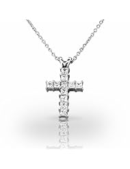 Palladium Lovely 4 Prong Round Princess Cut Diamond Cross Pendant. 3/4 CTW