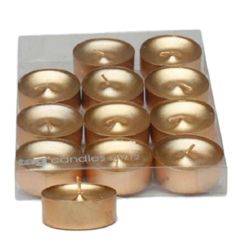 Metallic Shimmer Gold Tealight Candles, Set of 12 Tea Lights